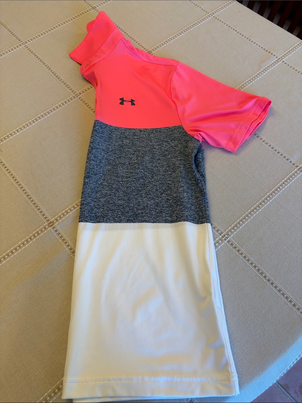 Under Armour Pink Gray White Colorblock Polo Shirt